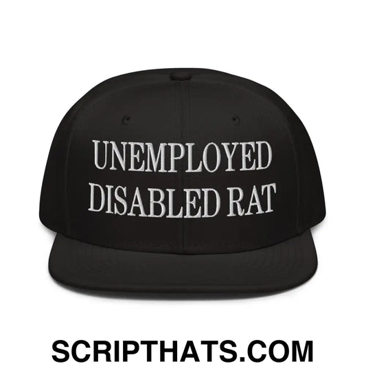 Unemployed Disabled Rat Embroidered Flat Brim Bill Snapback Hat Black