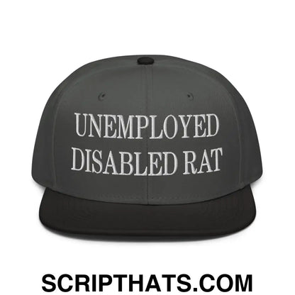 Unemployed Disabled Rat Embroidered Flat Brim Bill Snapback Hat Black Charcoal gray Charcoal gray