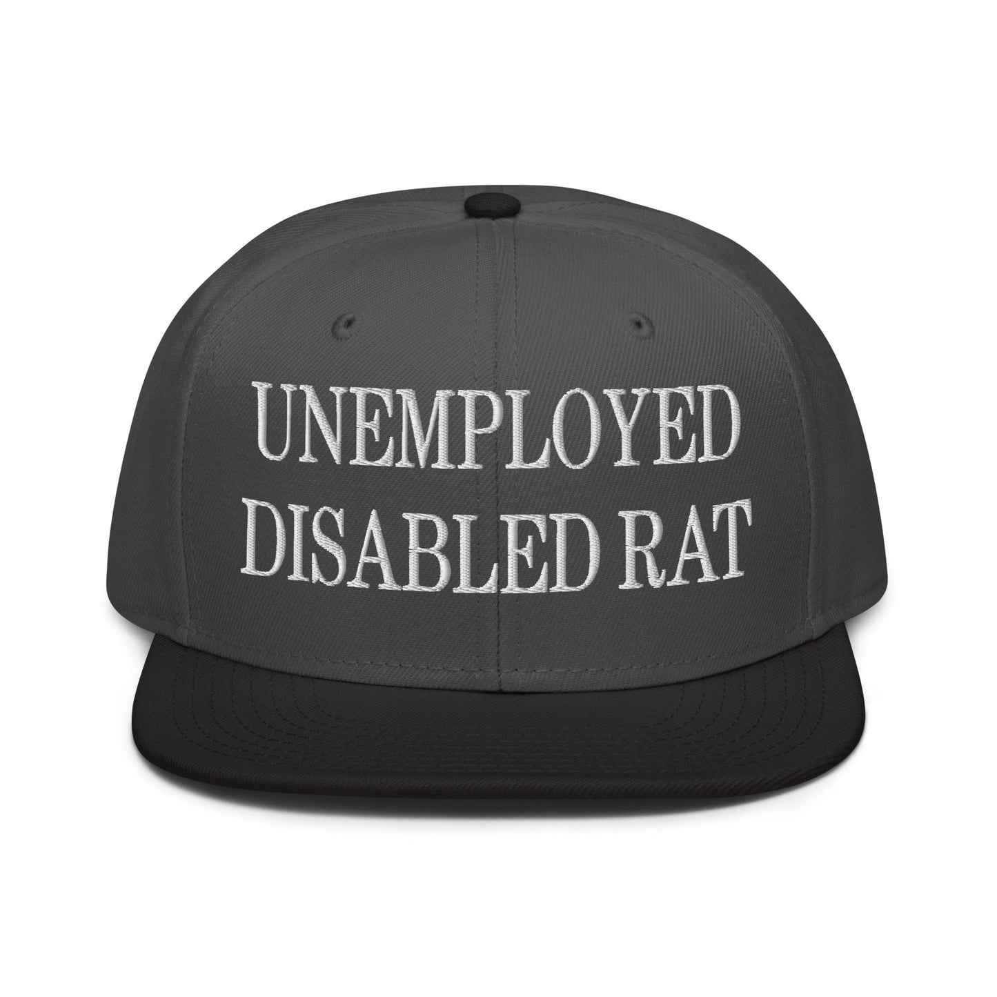 Unemployed Disabled Rat Embroidered Flat Brim Bill Snapback Hat Black Charcoal gray Charcoal gray