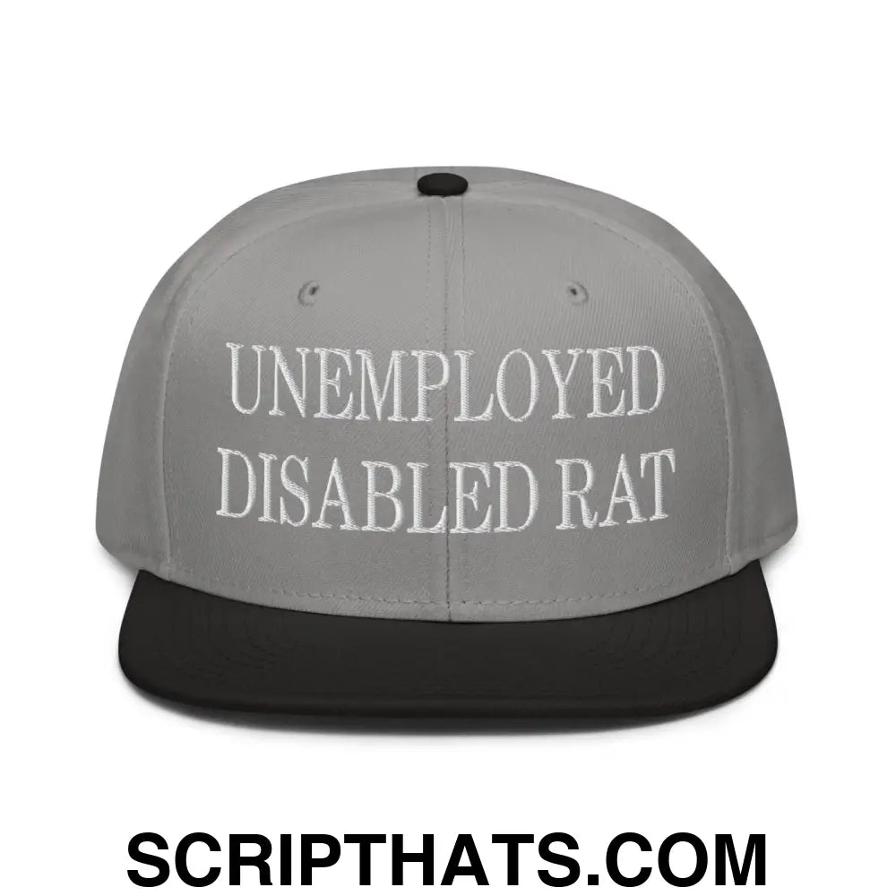 Unemployed Disabled Rat Embroidered Flat Brim Bill Snapback Hat Black Gray Gray