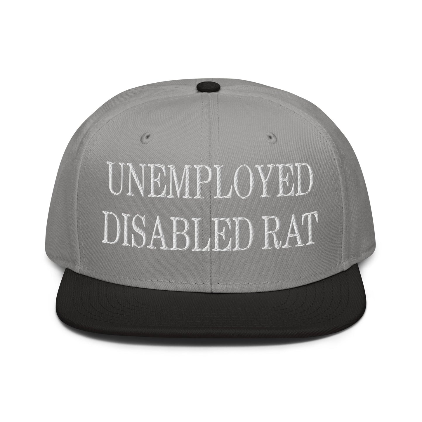 Unemployed Disabled Rat Embroidered Flat Brim Bill Snapback Hat Black Gray Gray