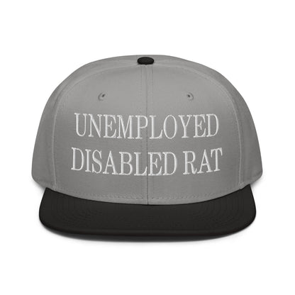 Unemployed Disabled Rat Embroidered Flat Brim Bill Snapback Hat Black Gray Gray