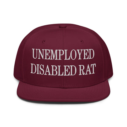 Unemployed Disabled Rat Embroidered Flat Brim Bill Snapback Hat Burgundy maroon