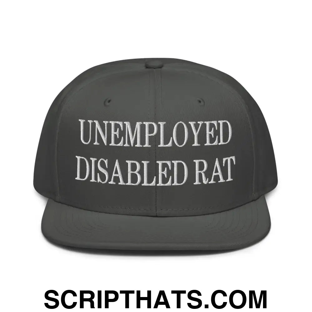 Unemployed Disabled Rat Embroidered Flat Brim Bill Snapback Hat Charcoal gray