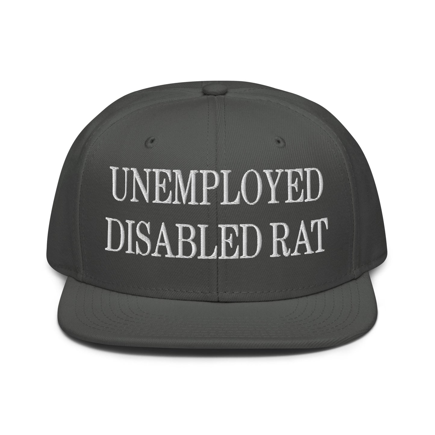 Unemployed Disabled Rat Embroidered Flat Brim Bill Snapback Hat Charcoal gray