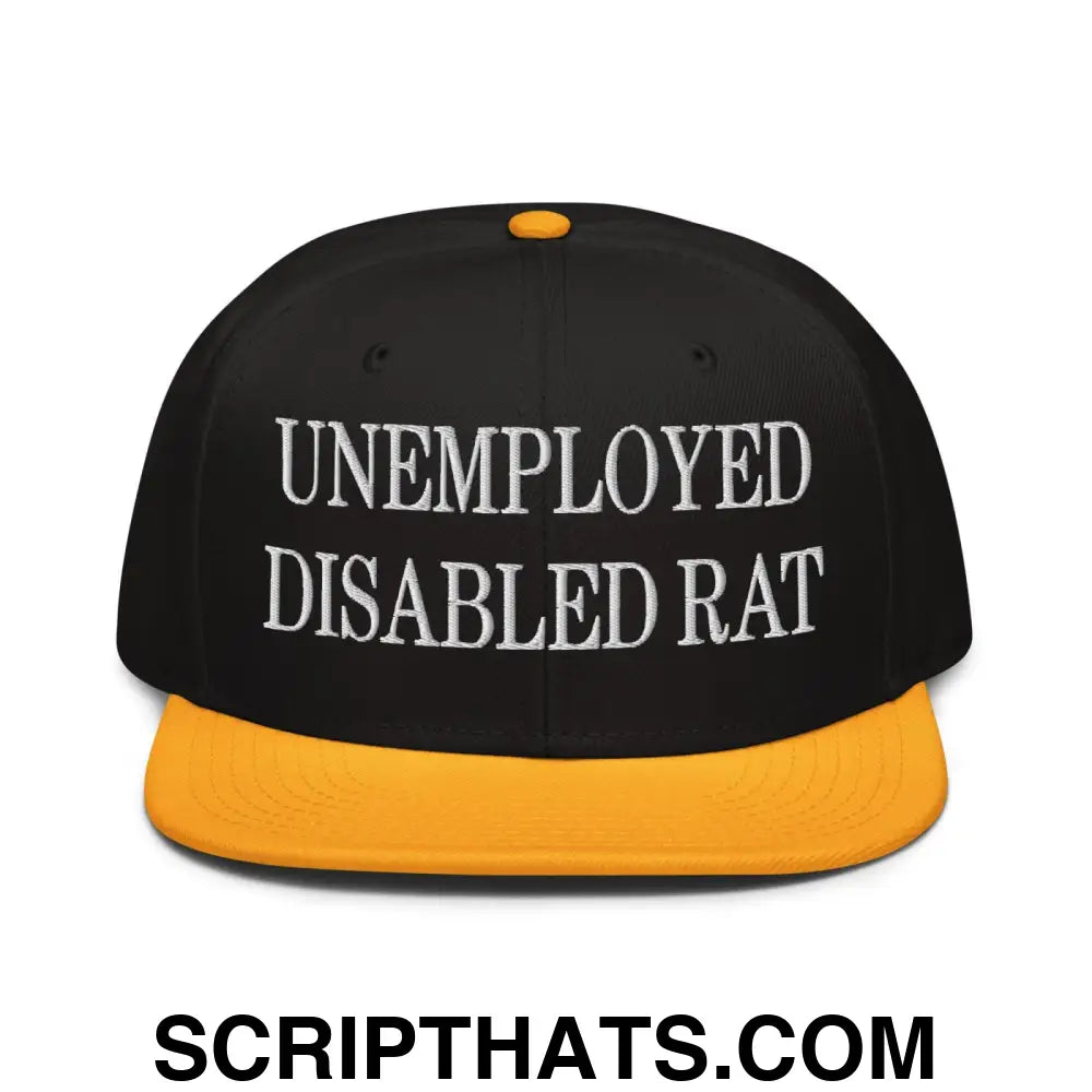 Unemployed Disabled Rat Embroidered Flat Brim Bill Snapback Hat Gold Black Black