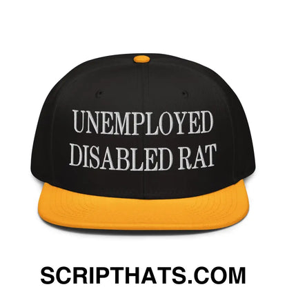 Unemployed Disabled Rat Embroidered Flat Brim Bill Snapback Hat Gold Black Black