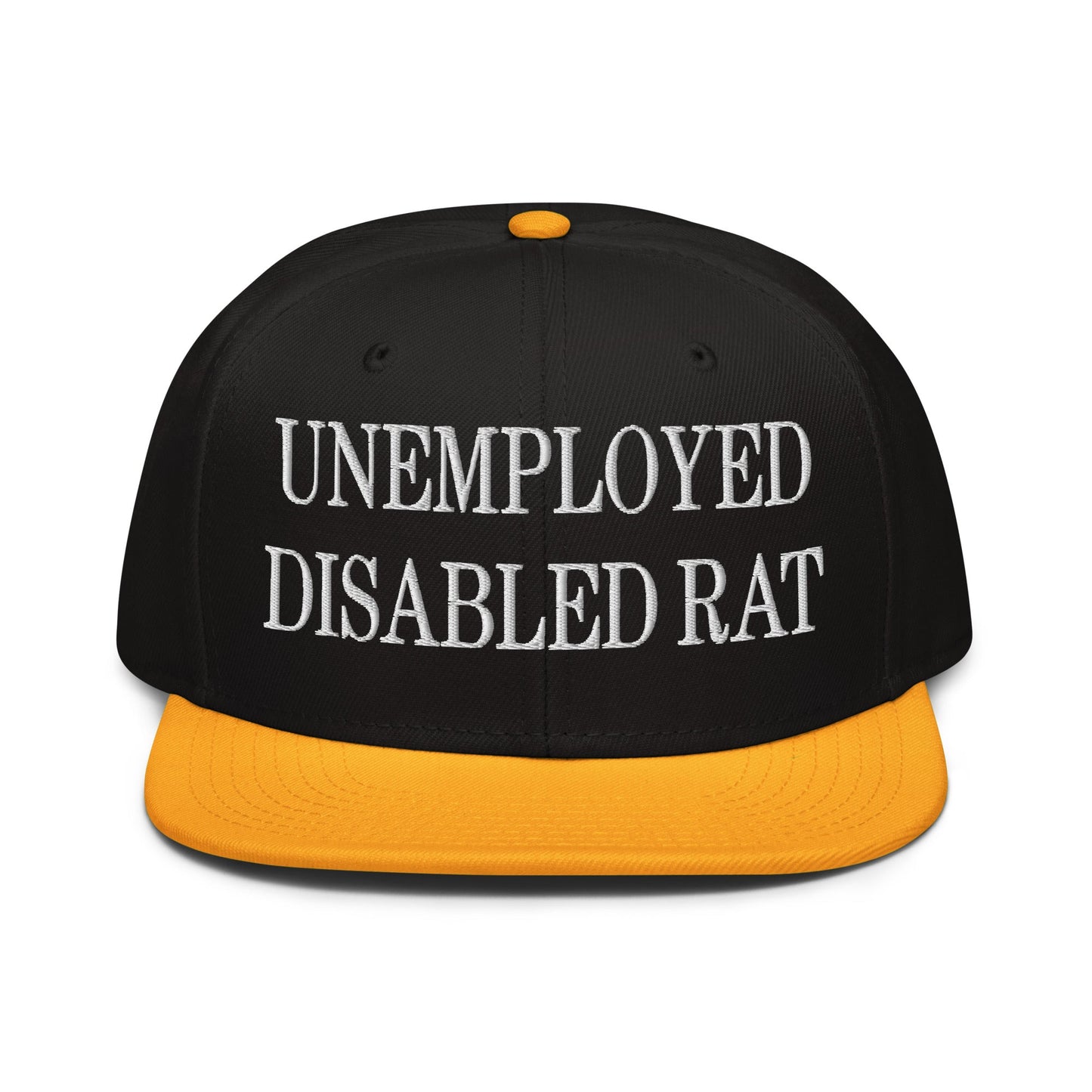 Unemployed Disabled Rat Embroidered Flat Brim Bill Snapback Hat Gold Black Black