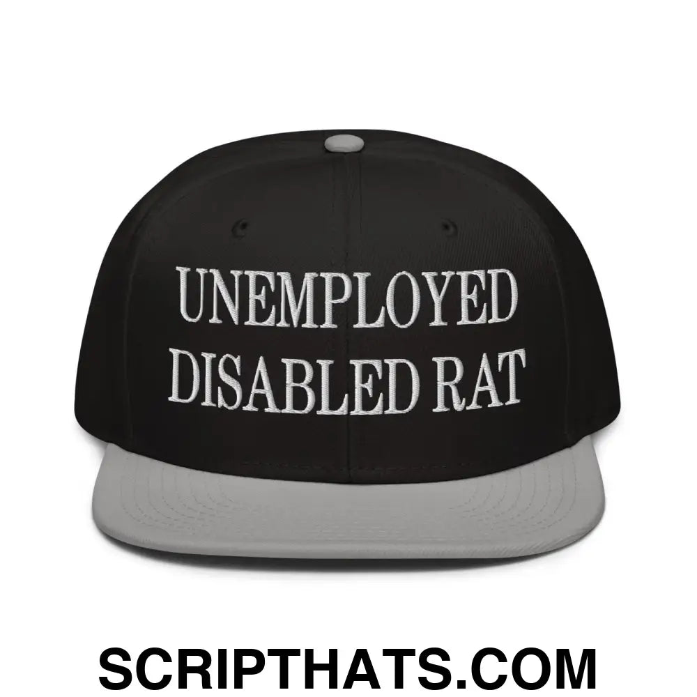 Unemployed Disabled Rat Embroidered Flat Brim Bill Snapback Hat Gray Black Black