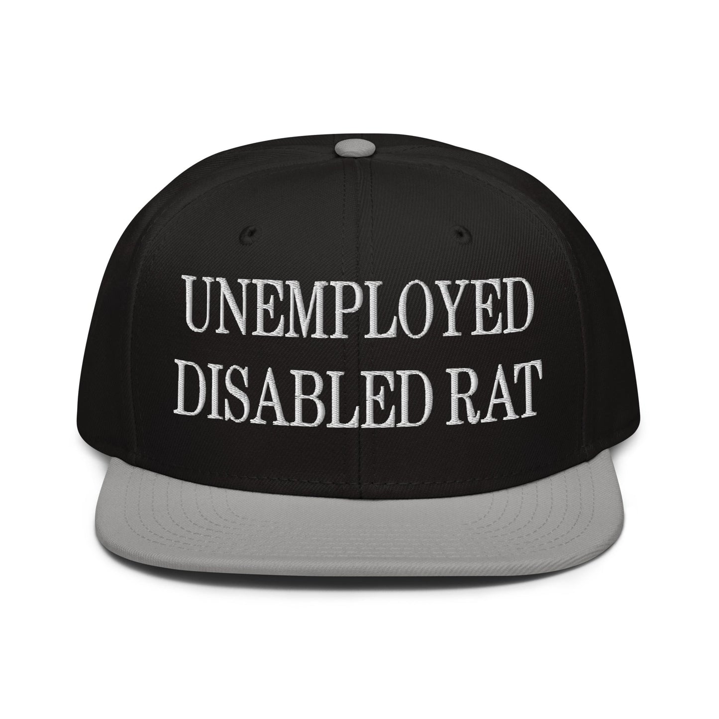 Unemployed Disabled Rat Embroidered Flat Brim Bill Snapback Hat Gray Black Black