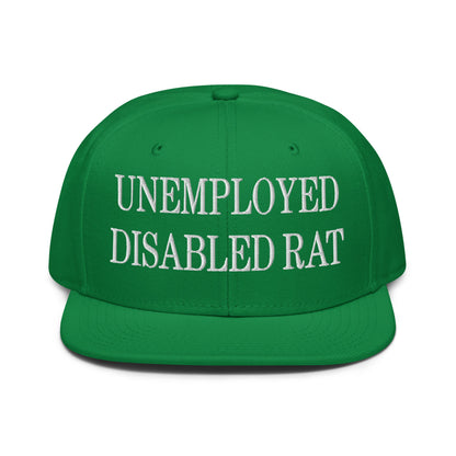 Unemployed Disabled Rat Embroidered Flat Brim Bill Snapback Hat Kelly Green