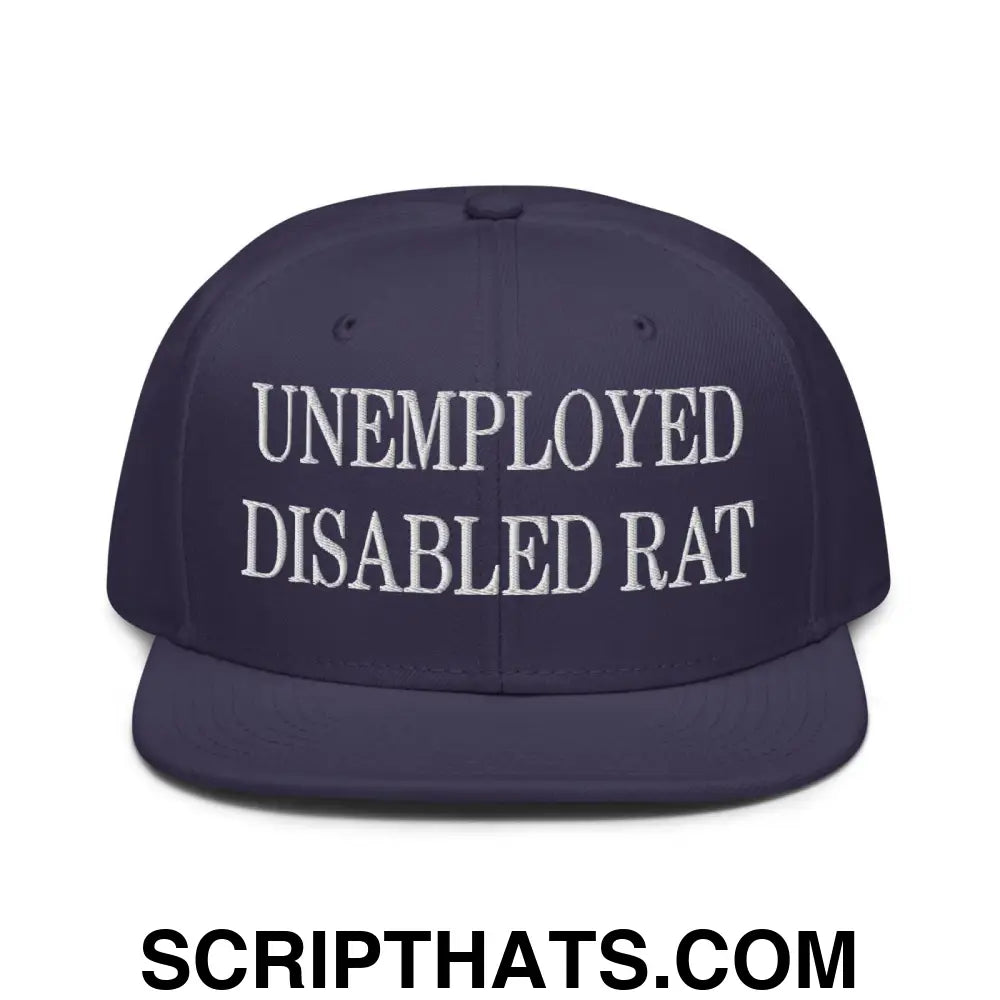 Unemployed Disabled Rat Embroidered Flat Brim Bill Snapback Hat Navy blue