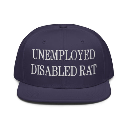 Unemployed Disabled Rat Embroidered Flat Brim Bill Snapback Hat Navy blue