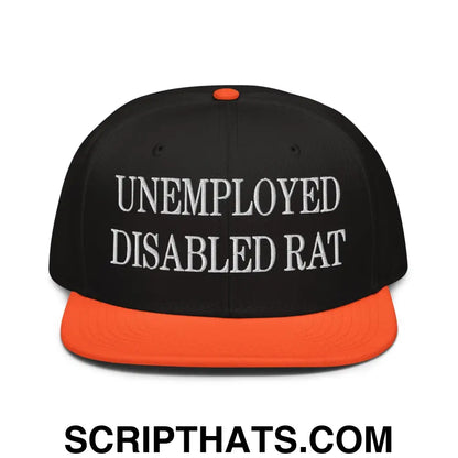 Unemployed Disabled Rat Embroidered Flat Brim Bill Snapback Hat Orange Black Black