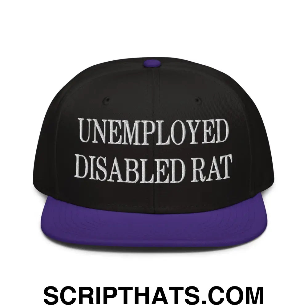 Unemployed Disabled Rat Embroidered Flat Brim Bill Snapback Hat Purple Black Black