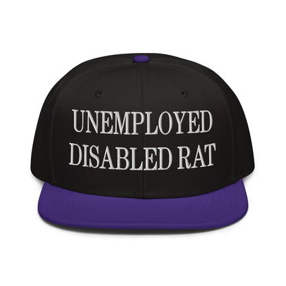 Unemployed Disabled Rat Embroidered Flat Brim Bill Snapback Hat Purple Black Black