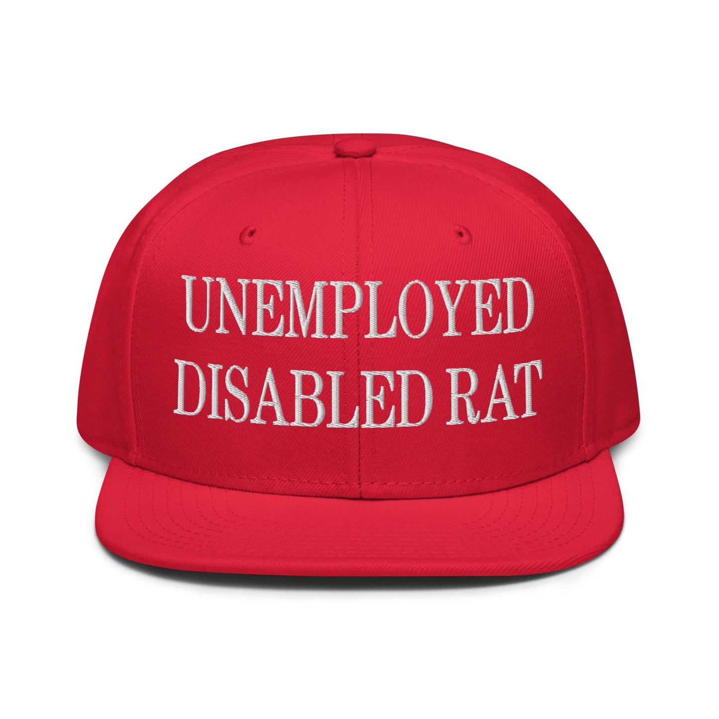 Unemployed Disabled Rat Embroidered Flat Brim Bill Snapback Hat Red