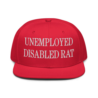 Unemployed Disabled Rat Embroidered Flat Brim Bill Snapback Hat Red