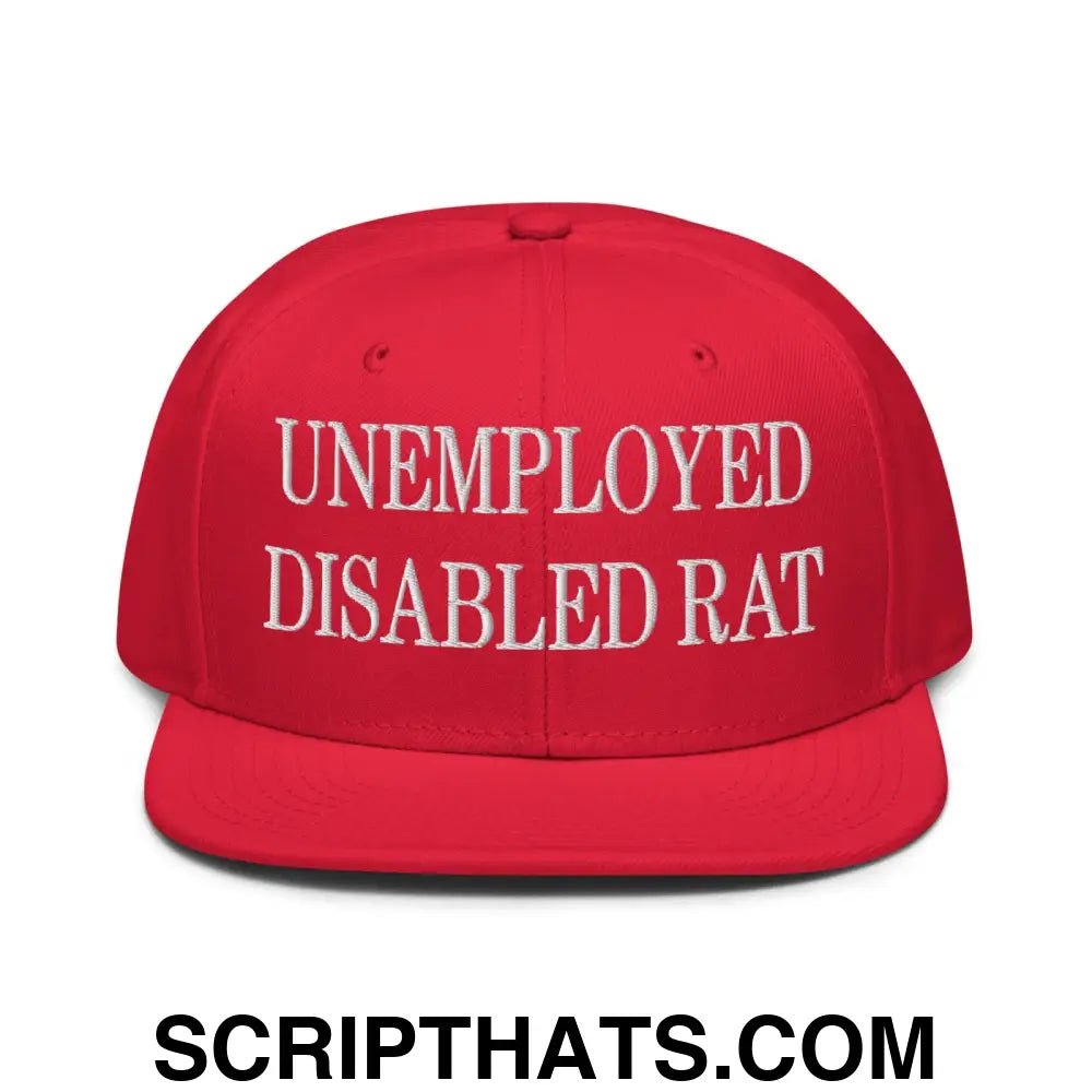 Unemployed Disabled Rat Embroidered Flat Brim Bill Snapback Hat Red