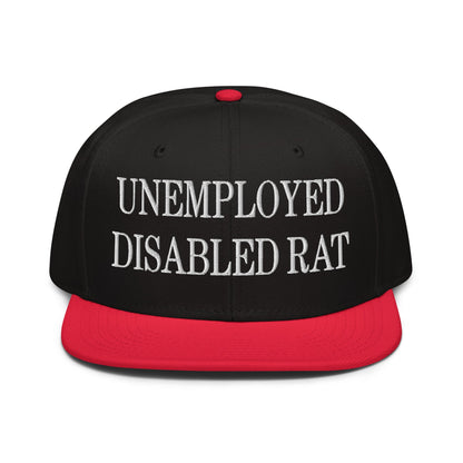 Unemployed Disabled Rat Embroidered Flat Brim Bill Snapback Hat Red Black Black