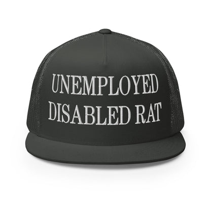 Unemployed Disabled Rat Embroidered Mesh Flat Bill Brim Trucker Hat Charcoal