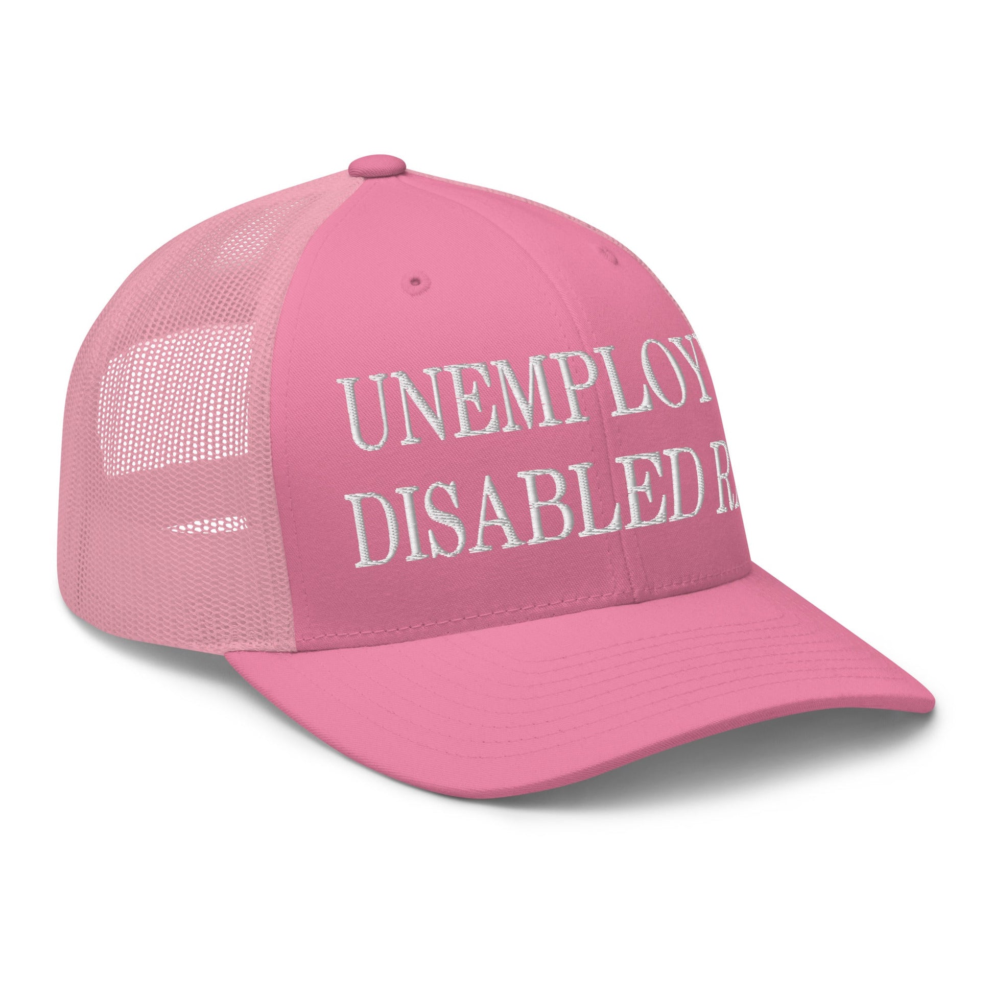 Unemployed Disabled Rat Embroidered Mesh Trucker Hat Pink