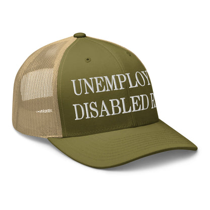 Unemployed Disabled Rat Embroidered Mesh Trucker Hat Moss Khaki