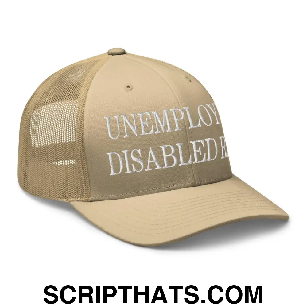 Unemployed Disabled Rat Embroidered Mesh Trucker Hat Khaki