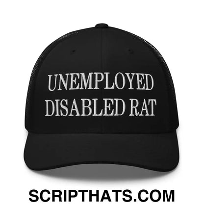 Unemployed Disabled Rat Embroidered Mesh Trucker Hat Black