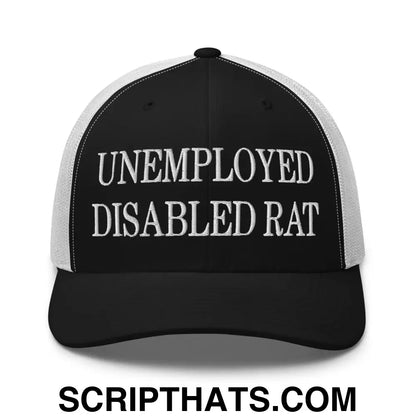 Unemployed Disabled Rat Embroidered Mesh Trucker Hat Black White