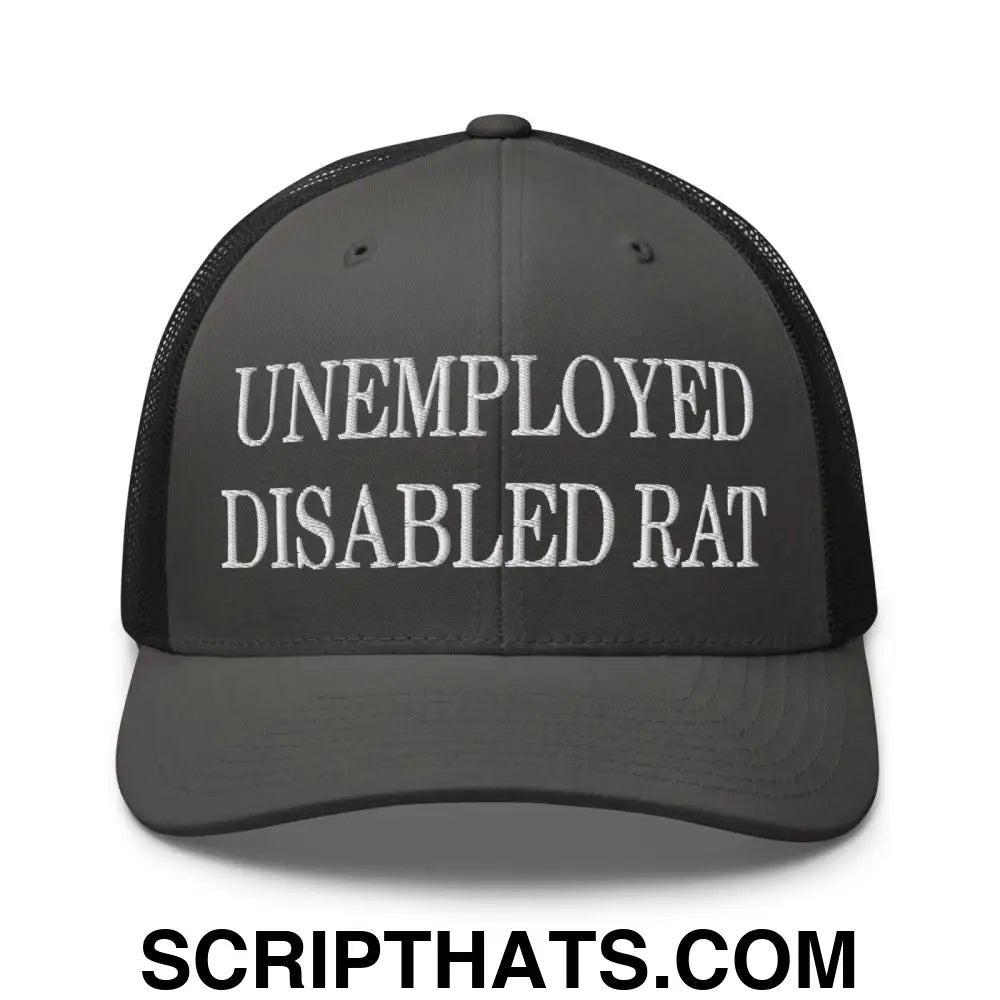 Unemployed Disabled Rat Embroidered Mesh Trucker Hat Charcoal Black