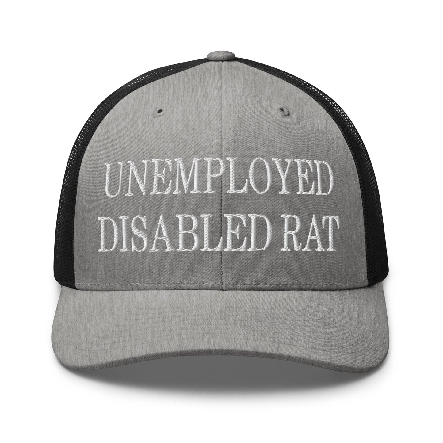 Unemployed Disabled Rat Embroidered Mesh Trucker Hat Heather Black