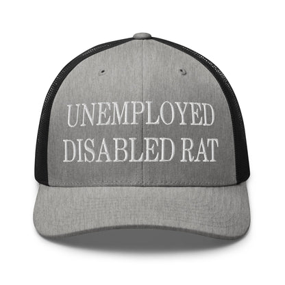 Unemployed Disabled Rat Embroidered Mesh Trucker Hat Heather Black