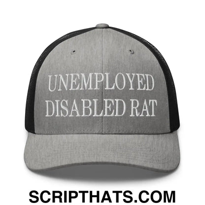 Unemployed Disabled Rat Embroidered Mesh Trucker Hat Heather Black