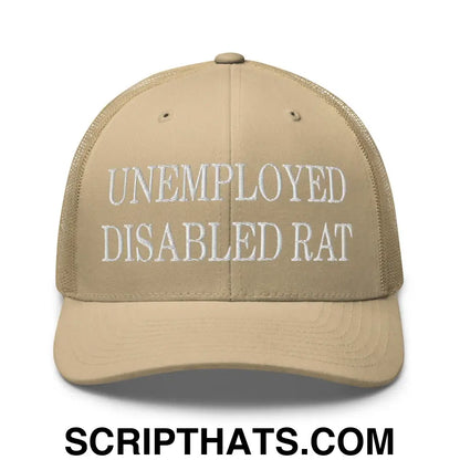 Unemployed Disabled Rat Embroidered Mesh Trucker Hat Khaki