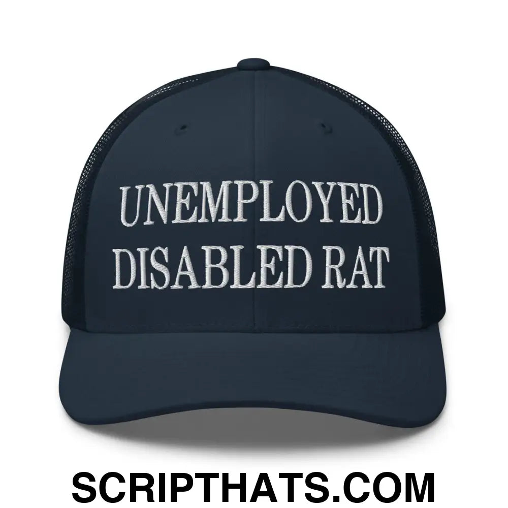 Unemployed Disabled Rat Embroidered Mesh Trucker Hat Navy