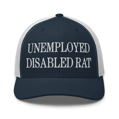 Unemployed Disabled Rat Embroidered Mesh Trucker Hat Navy White