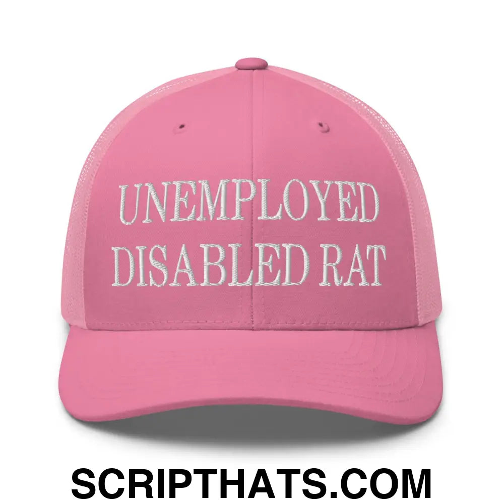 Unemployed Disabled Rat Embroidered Mesh Trucker Hat Pink