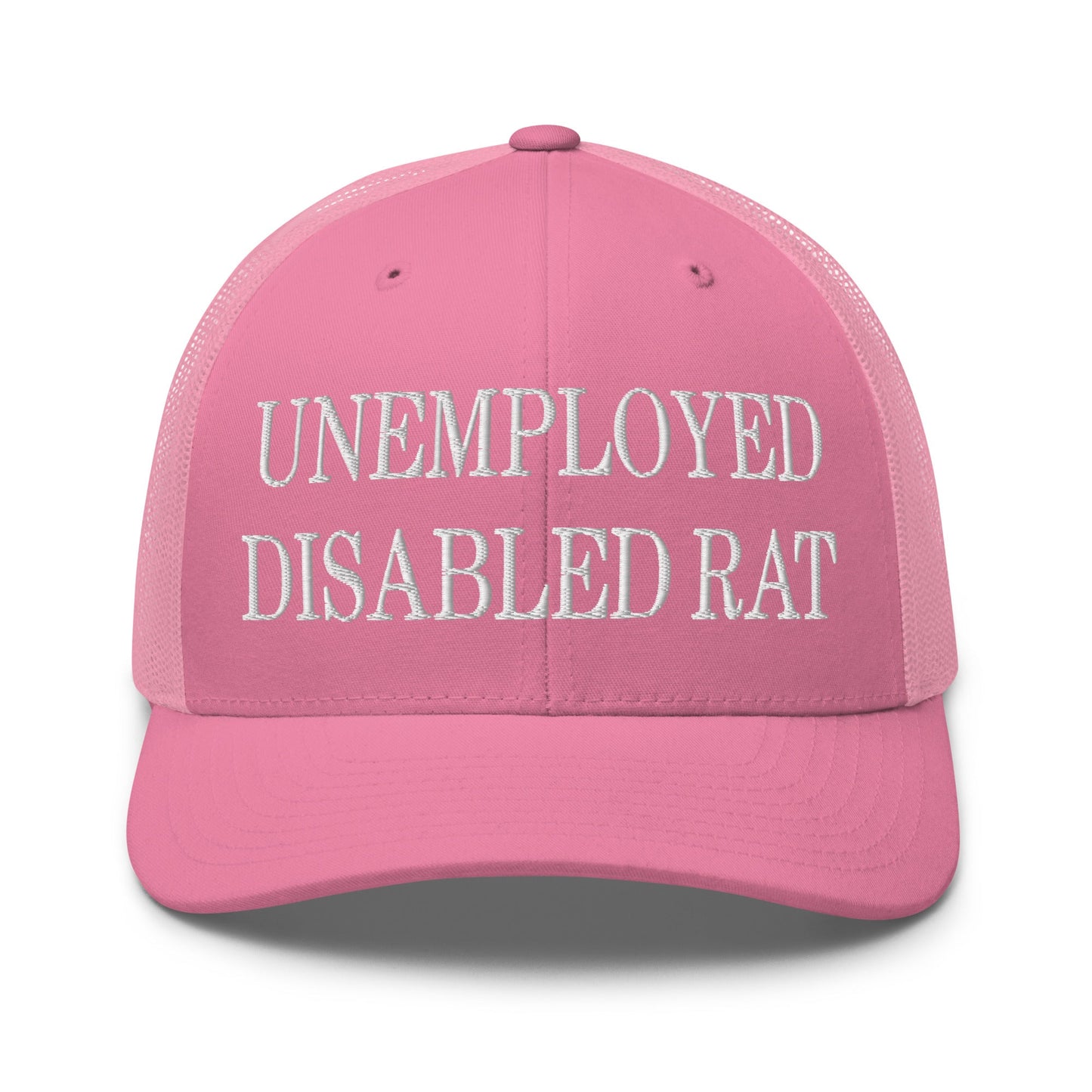 Unemployed Disabled Rat Embroidered Mesh Trucker Hat Pink