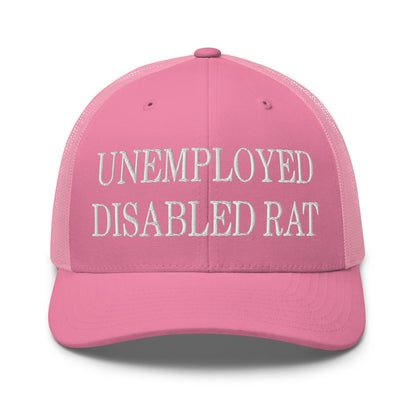 Unemployed Disabled Rat Embroidered Mesh Trucker Hat Pink