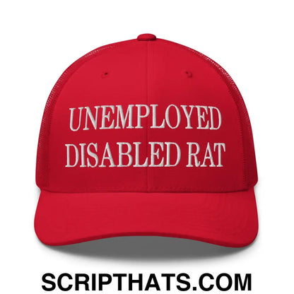 Unemployed Disabled Rat Embroidered Mesh Trucker Hat Red