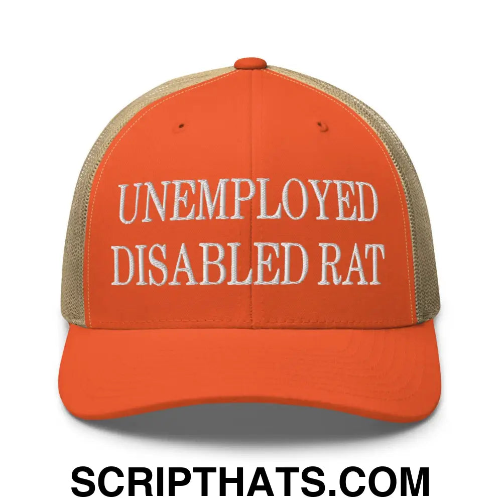 Unemployed Disabled Rat Embroidered Mesh Trucker Hat Rustic Orange Khaki