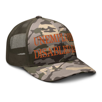 Unemployed Disabled Rat Embroidered Orange Camo Trucker Hat Camo Olive