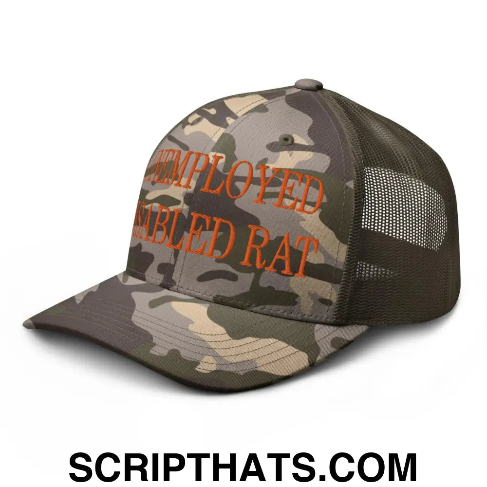 Unemployed Disabled Rat Embroidered Orange Camo Trucker Hat Camo Olive