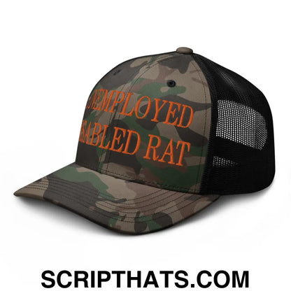 Unemployed Disabled Rat Embroidered Orange Camo Trucker Hat Camo Black