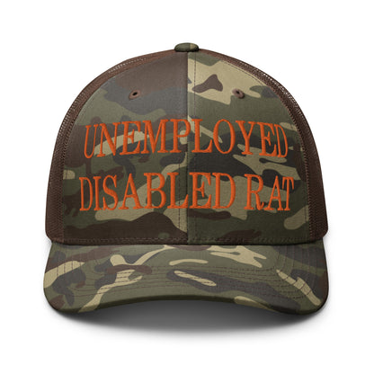 Unemployed Disabled Rat Embroidered Orange Camo Trucker Hat Camo Brown