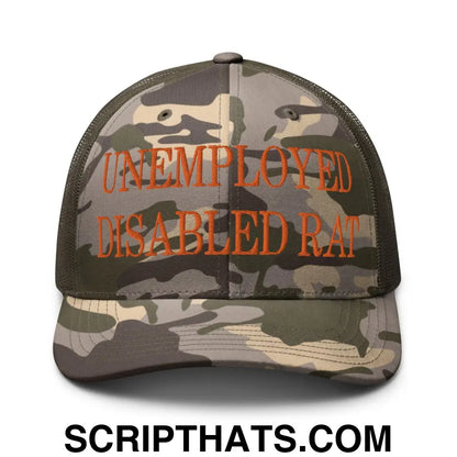 Unemployed Disabled Rat Embroidered Orange Camo Trucker Hat Camo Olive