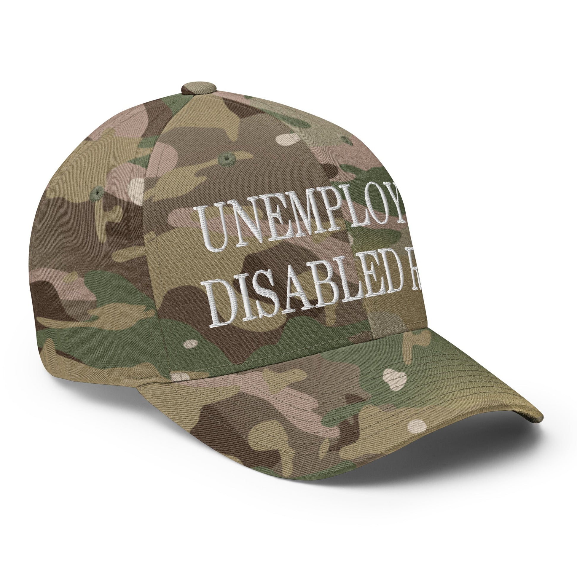 Unemployed Disabled Rat Embroidered Stretch Fit Baseball Hat Multicam Green