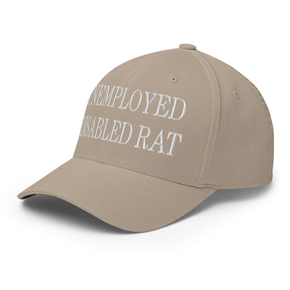 Unemployed Disabled Rat Embroidered Stretch Fit Baseball Hat Khaki