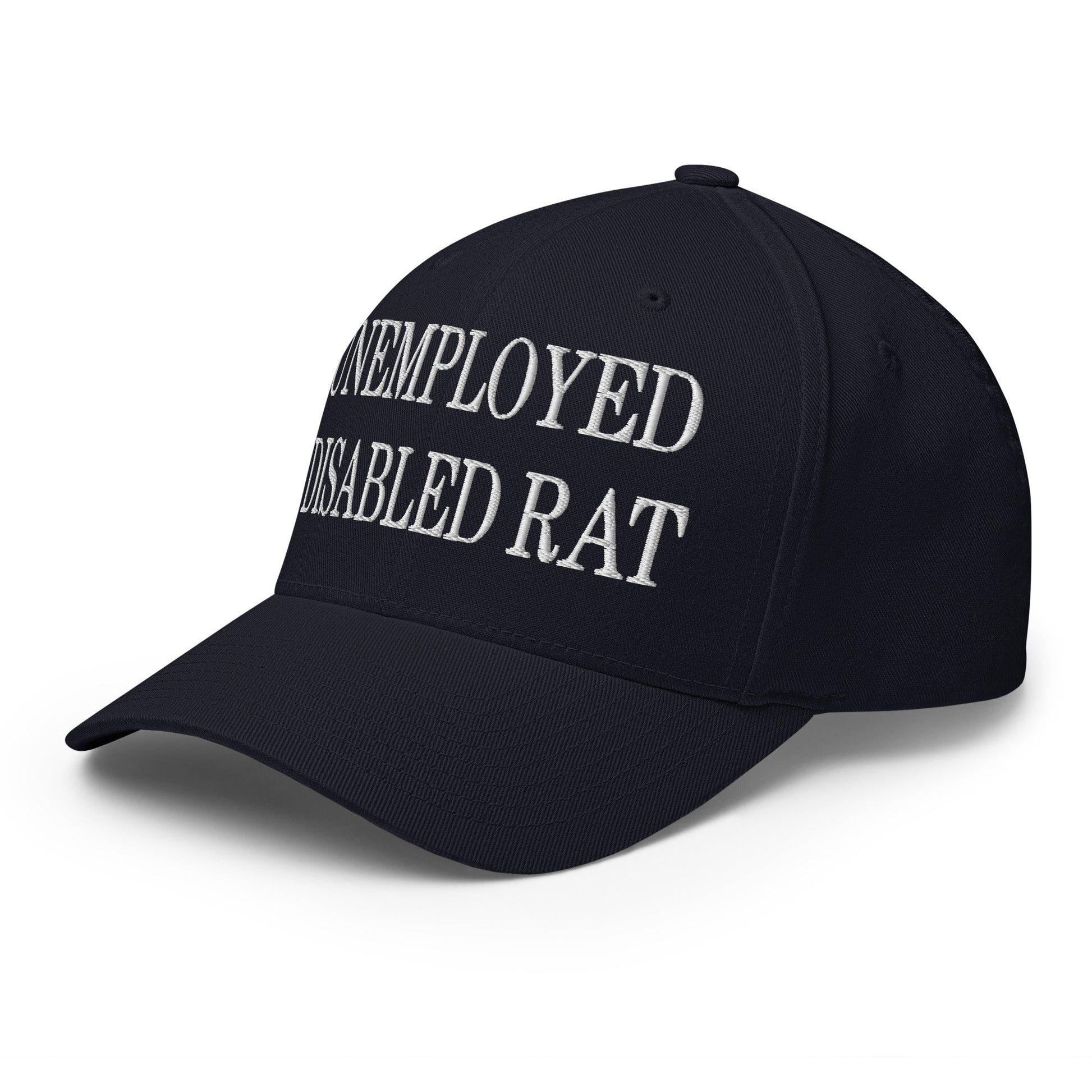 Unemployed Disabled Rat Embroidered Stretch Fit Baseball Hat Dark Navy